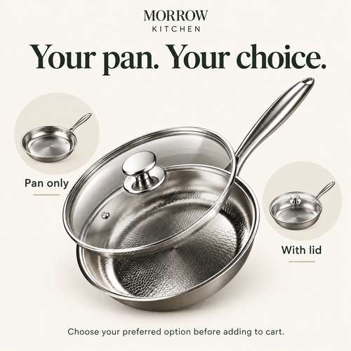 Morrow frying pan choices: pan only or with a lid. Select your preferred option before adding to cart.
